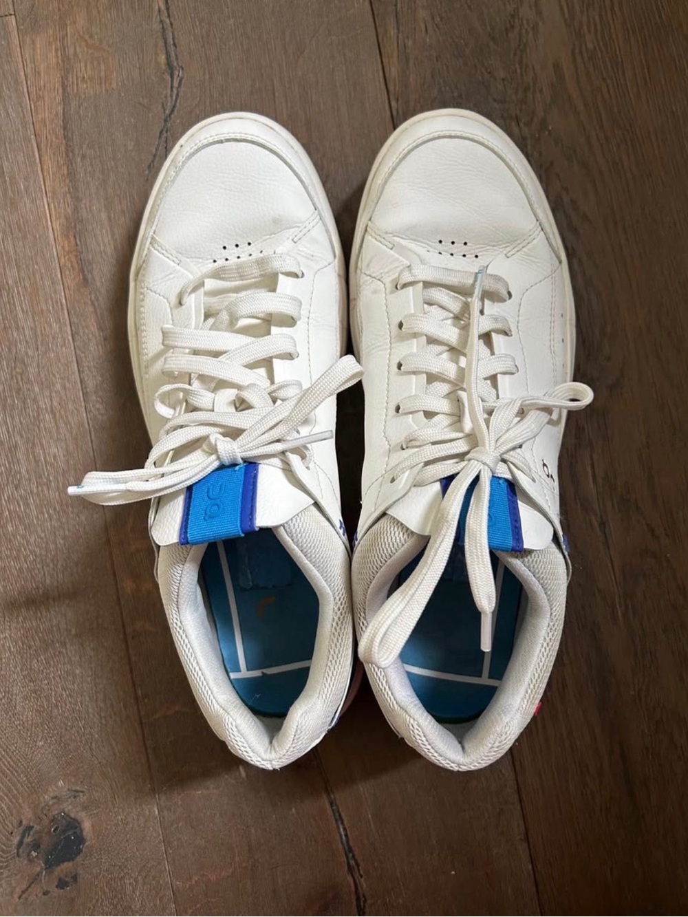White Men's On “The Rodger” Leather Sneakers with Blue Accent